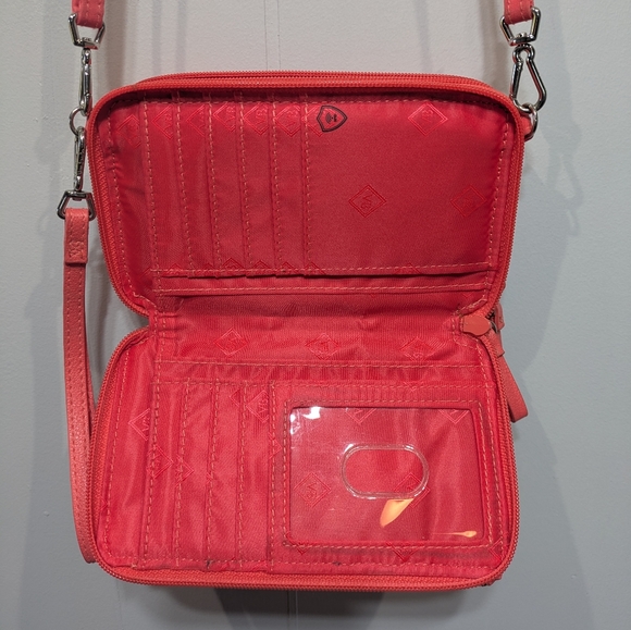 Vera Bradley RFID All In One‎ Crossbody Wallet In Bright Coral - Picture 8 of 10